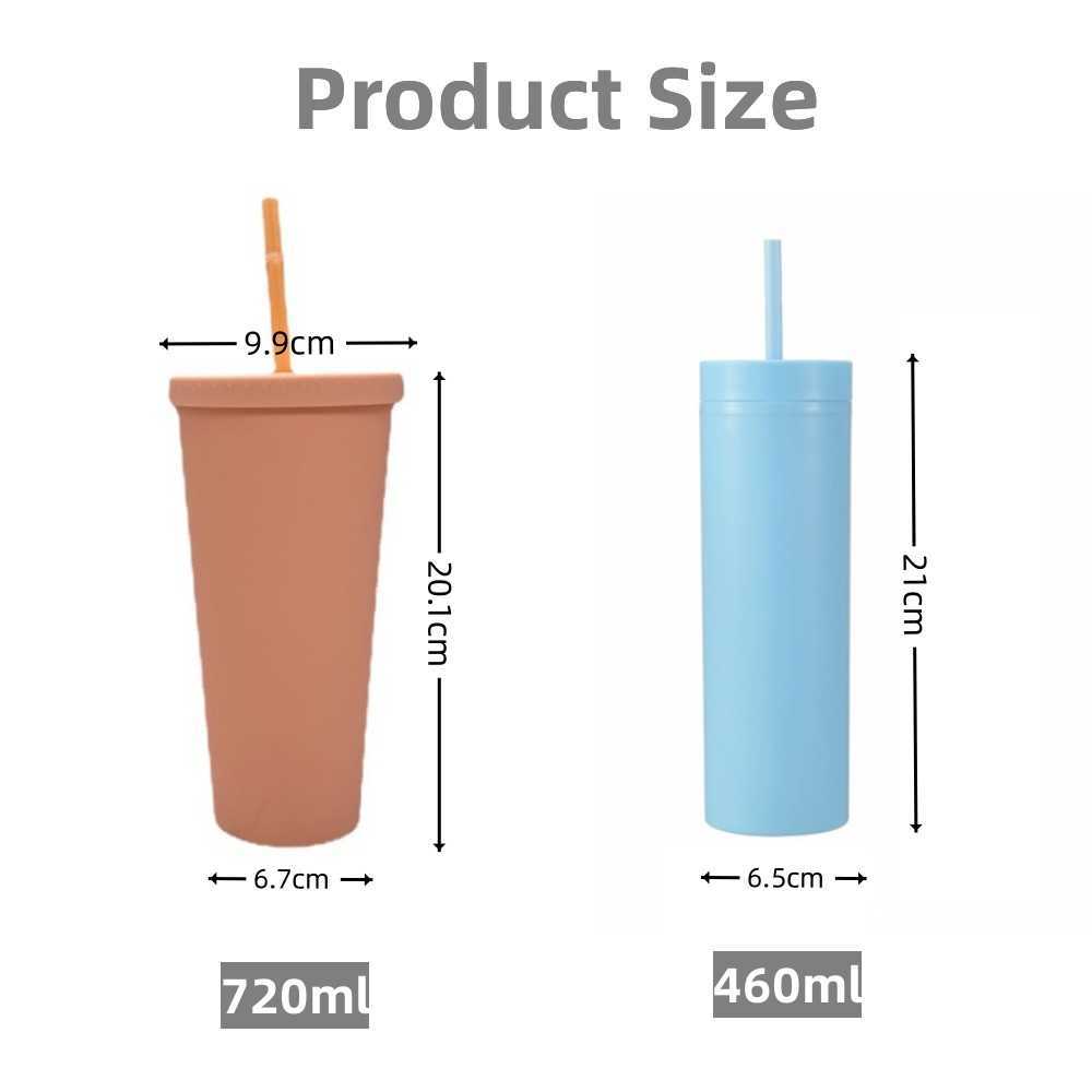 720mlストローカップ付きコーヒーカップ再利用可能なカッププラスチックタンブラーカップフロストコーヒーマグウォーターボトルドリンクウェアドロップシッピング