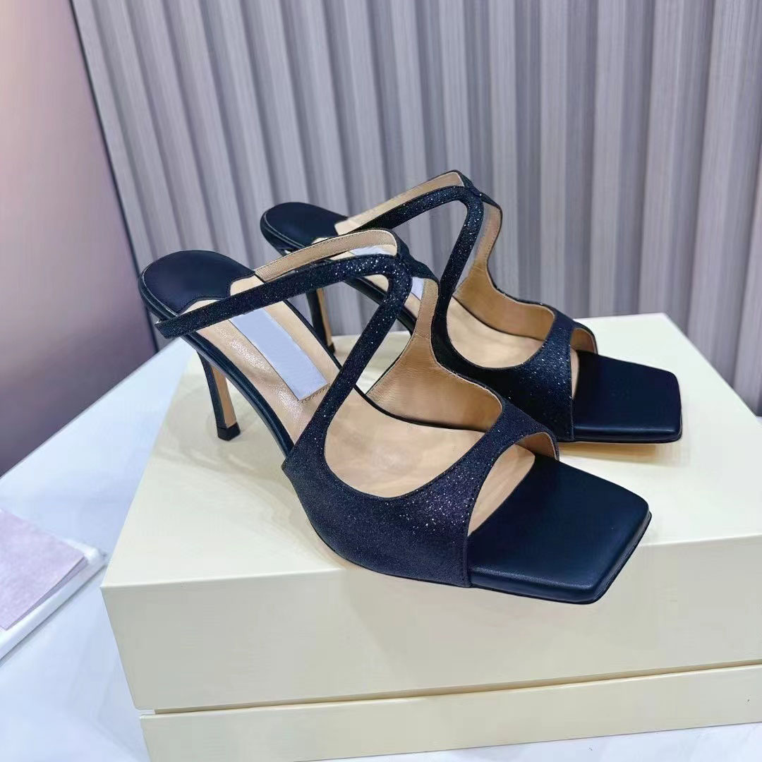 Sandalias de tacón alto para mujer, pieles laminadas metálicas, sandalias de tacón alto, zapatos de vestir de boda para playa y verano, talla 35-41