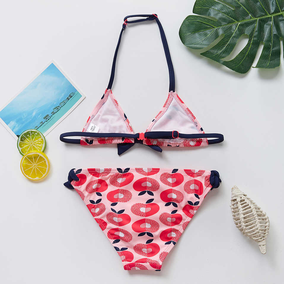 2021 Premium Biquini New 3-10 Girls' Swimwear Apple Printed Children's Bikini Set Baby ST181 P230602