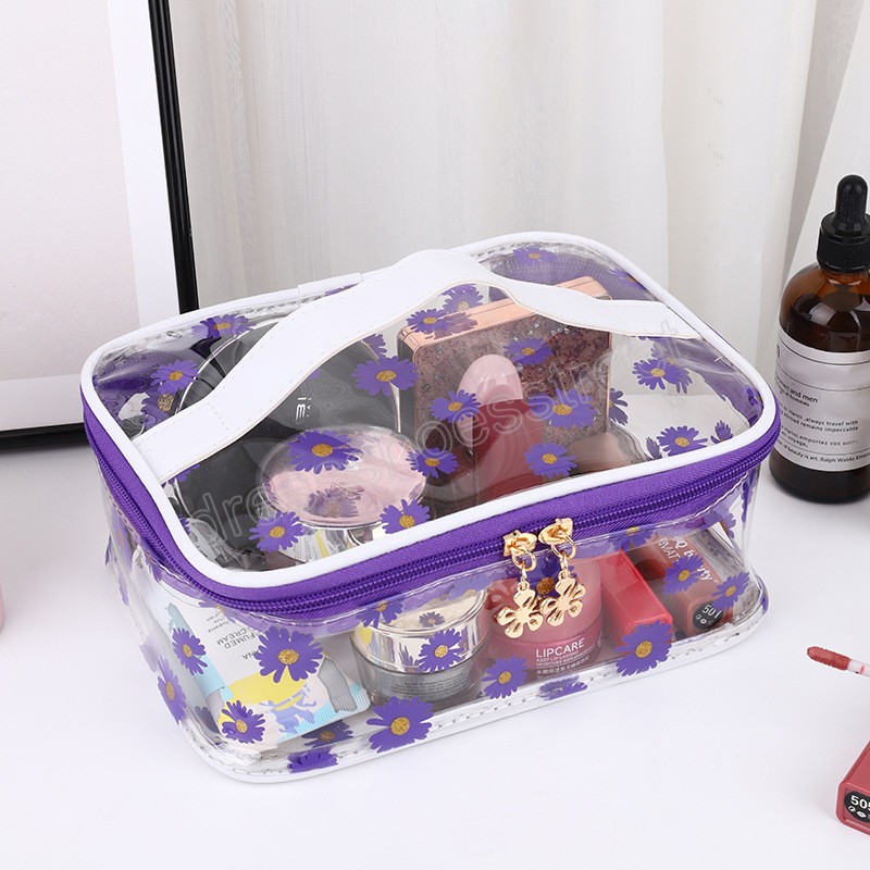 Clear Daisy Cosmetic Worka dla kobiet PVC Waterproof Makeup Bag Zapip Makijaż podróży Organizator makijażu