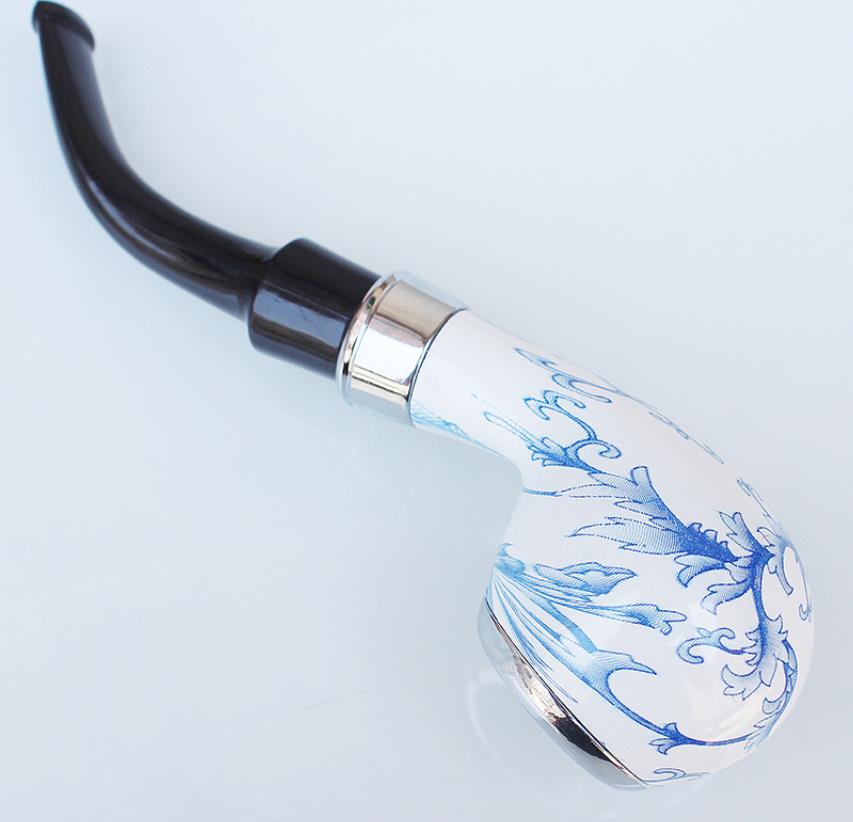 Pipes à fumer ovales de style chinois, en porcelaine bleue et blanche, en bakélite
