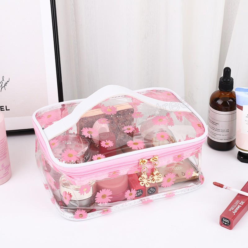 Clear Daisy Cosmetic Bag For Women PVC Waterproof Makeup Bag dragkedja Tvätt Makeup Organiser