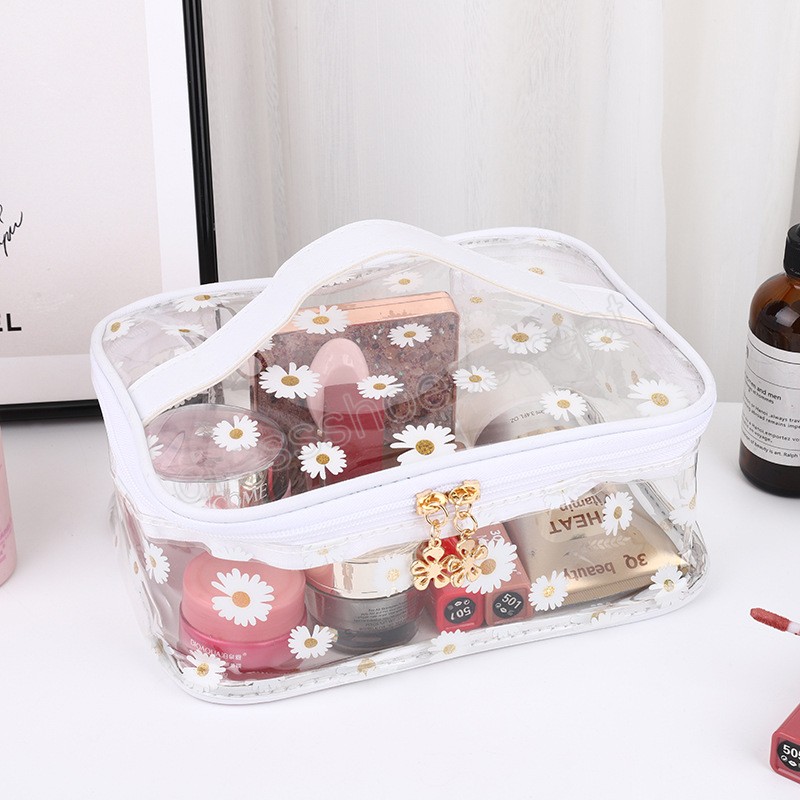 Clear Daisy Cosmetic Bag For Women PVC Waterproof Makeup Bag dragkedja Tvätt Makeup Organiser