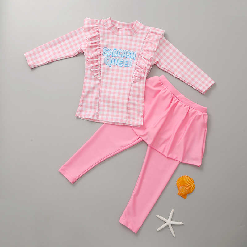 수영복 2022 New Children 's Beach Sunscreen Quick Dry Girls'High Sleeve Long Pants 오픈 바디 수영복 p230602