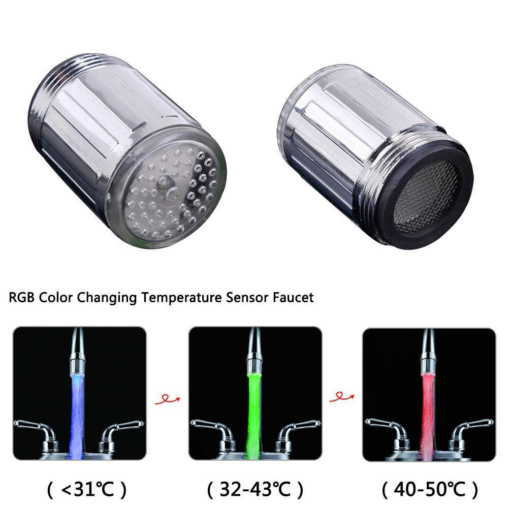 New LED Water Faucet Stream Light Kitchen Bathroom Shower Tap Faucet Nozzle Head Change Temperature Sensor Light Faucet led