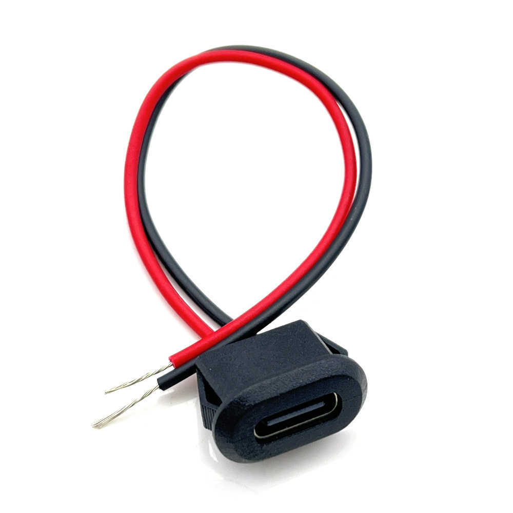 Nieuwe 2-pins USB-C-type Waterdichte USB-connector Direct compressie vrouwelijke basis vrouwelijke socket laadinterface met lasdraad