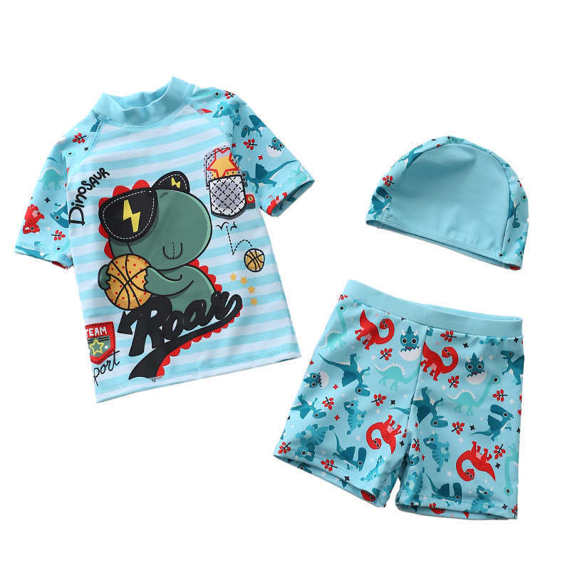 Children's Swimwear 2023 Baby Boy Swimwear met Cap Surf Surf Wear Dinosaur Shark zwempak zwempak peuter kinderen zonnebrandbadbadenpak P230509