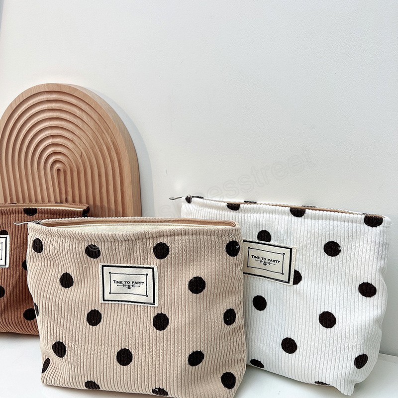 Candy Dot Vintage Cosmetic Bag Women Corduroy Zipper Wash Cases Makeup Storage Bags Travel Toiletries Make Up Bags