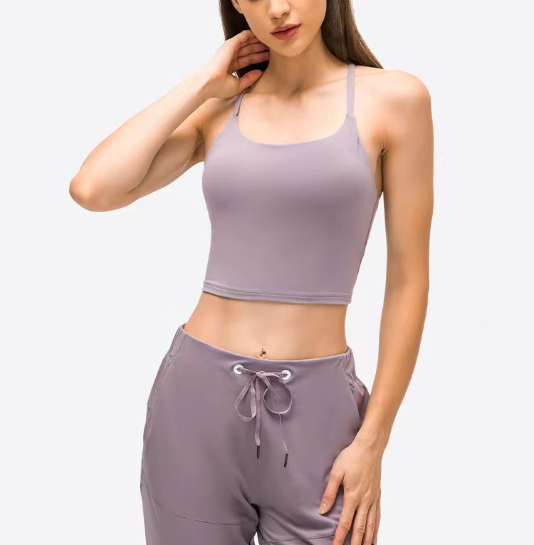 Soutien-gorge de sport pour femmes, sous-vêtements de yoga, gilet de fitness, sous-vêtements actifs de styliste, conception en forme de Y, coussinet de poitrine fixe, réservoir de sport intégré, réservoirs de yoga pour femmes à haute résistance