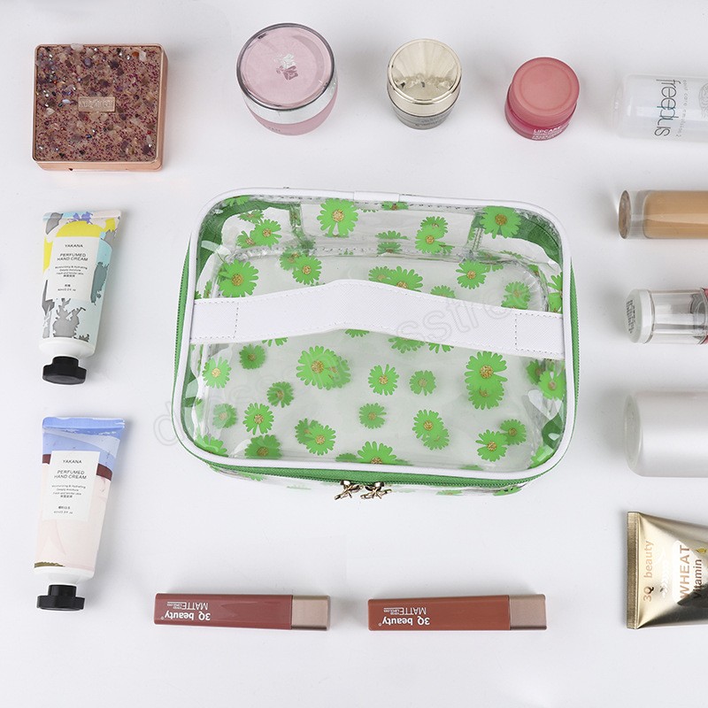 Clear Daisy Cosmetic Worka dla kobiet PVC Waterproof Makeup Bag Zapip Makijaż podróży Organizator makijażu