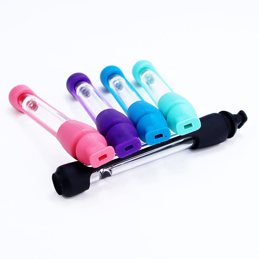 Pipes pour fumer Manchon en silicone coloré, matériau à haute teneur en borosilicate, support de pipe en verre non fragile