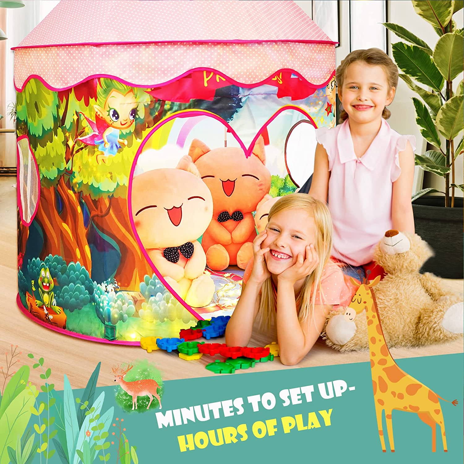 Tente de jeu pour enfants avec lumières intérieures et extérieures, tente pop-up pour enfants, jouets pour filles, jouets de princesse, jouets pour toute-petite fille, maison de jeu pour enfants avec lumière LED étoile