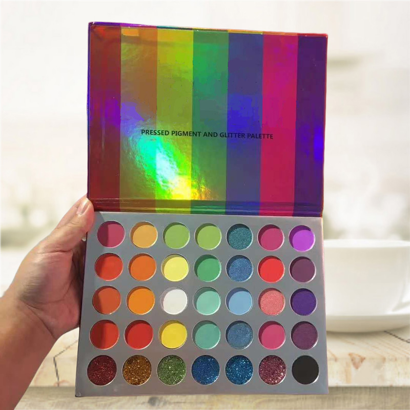 Langanhaltende 35 Farben Helle Lidschatten-Palette Make-up Hochpigmentierter Mattschimmer-Glitter-Lidschatten Gepresste Puderpalette Regenbogen-Lidschatten