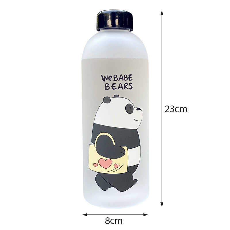 Ny 1000 ml sötaste vattenflaskan panda björn frostade glas med lock och halmtecknad flaskan läcksäker drycker protein shaker