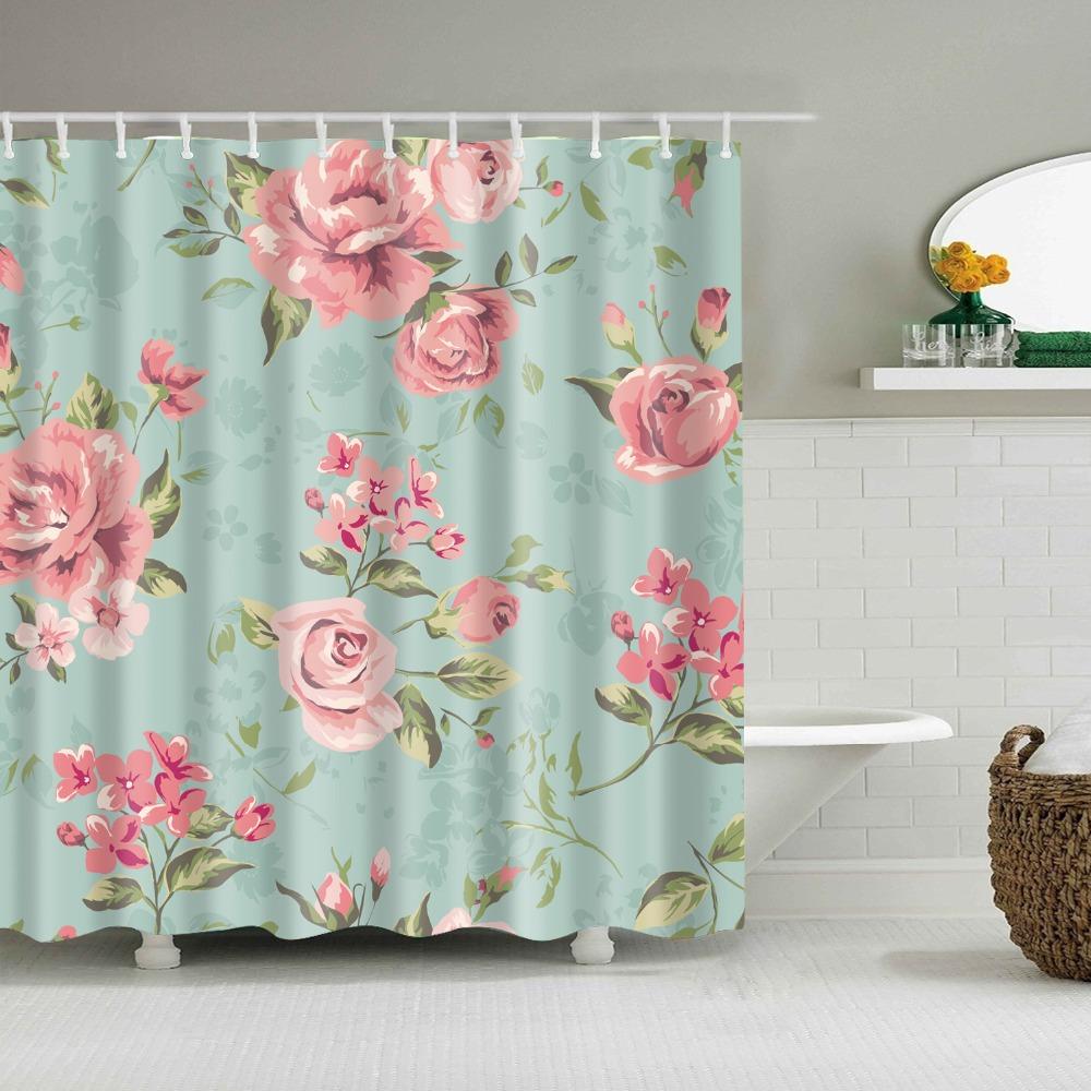 Gordijnen Mooie Kleurrijke Bloem Bloemen Gedrukt Douchegordijnen Frabic Waterdicht Polyester Badgordijn Met Haken 180x180cm