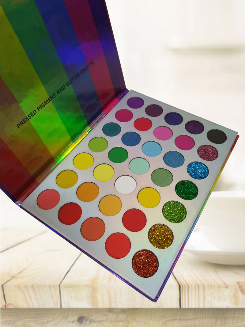 Langanhaltende Mattschimmer-Lidschatten-Palette Regenbogenfarben Hochpigmentierte bunte Lidschatten-Palette Glitter Pressed Powder Palette Makeup