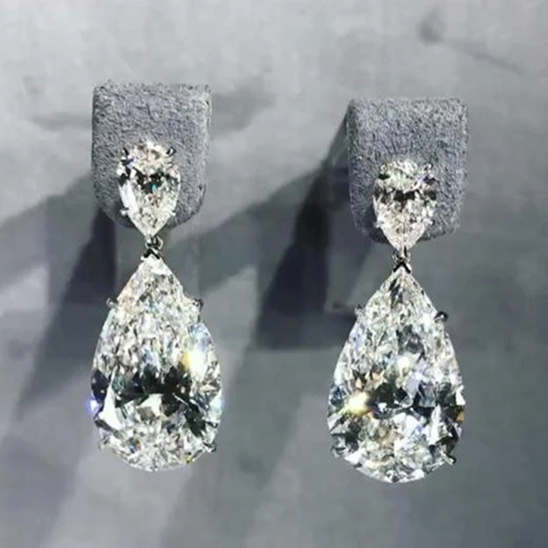 Big Water Drop Lab Diamond Dangle Earring 925 스털링 실버 파티 웨딩 드롭 이어링 여성 신부 약속 보석 선물