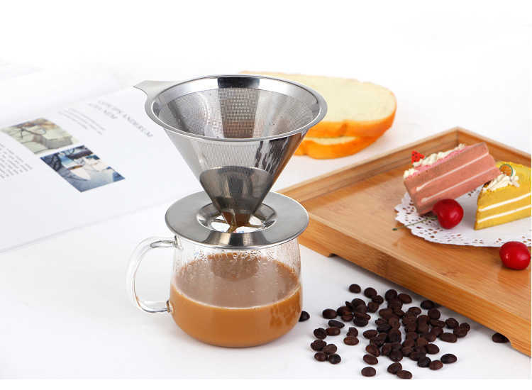 Coffee Filters Add to Wish List 304 Coffee Filter Holder Pour Over Cafes Dripper Mesh Coffee Tea Filter Basket Tools Double Layer Stainless Steel P230509