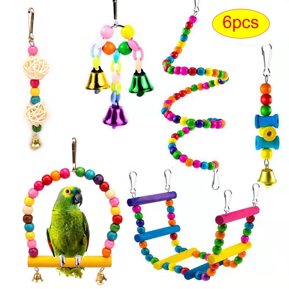 Oyuncak kuşları papağan oyuncak setler çiğneme swing köprü levrek topları çanlar renkli ve birincil renk oyuncakları küçük kuşlar için çeşitli tasarımlar