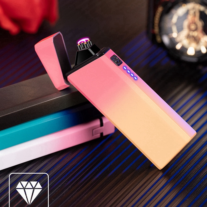 Gradiënt Kleurrijke Zinklegering Dubbele ARC Aansteker Winddicht USB Cyclisch Opladen Draagbare Innovatieve Power Display Kruid Sigaret Tabak Roken Houder DHL