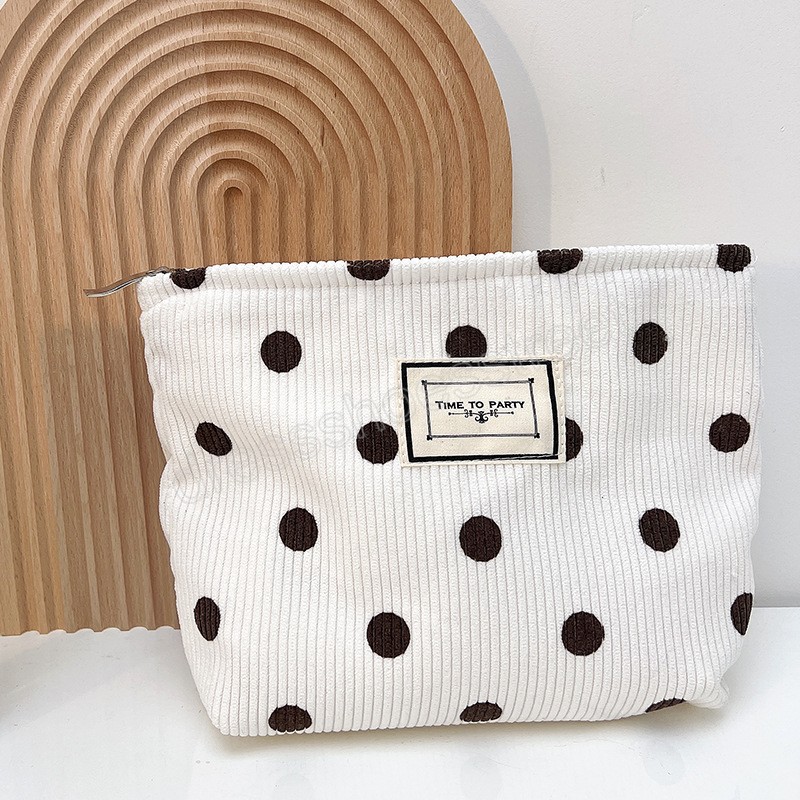 Candy Dot Vintage Cosmetic Bag Women Corduroy Zipper Wash Cases Makeup Storage Bags Travel Toiletries Make Up Bags