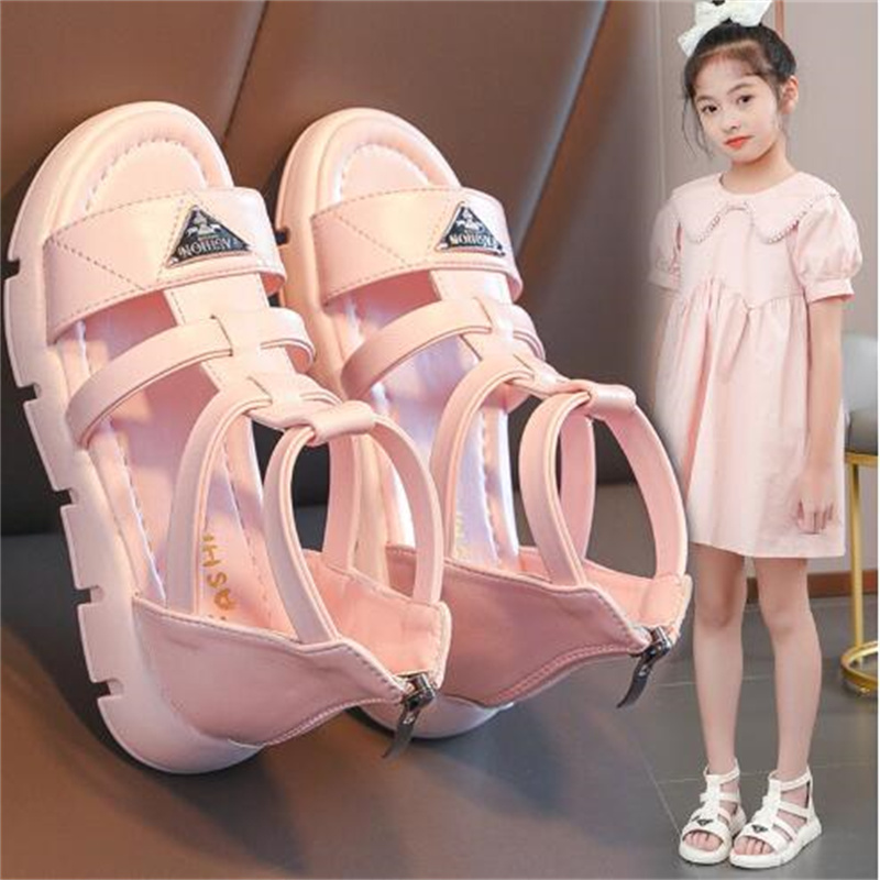 Nya modeflickor Sandaler Barnskor Summer Sandlipper Toddler Infant Beach Slides Princess Roman Shoes Soft -Bottom Kids Baby Sports Sandal