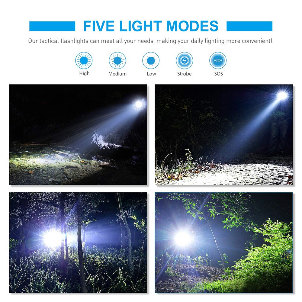 High Power Led Flashlights Camping Torches 5 Lighting Modes Aluminum Alloy Zoomable Light Waterproof Material Use 3 AAA Batteries237L