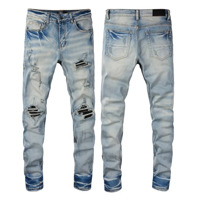 2023 mens Designer Jeans fashion Distressed Ripped Biker Slim Fit Denim da moto uomo Pantaloni da trekking moda di alta qualità Pantaloni strappati con ricamo patchwork