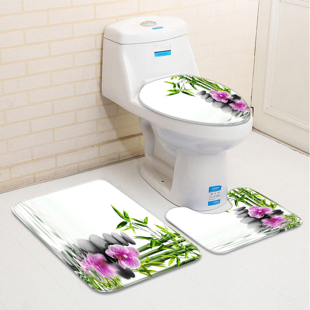 Matten 3 teile/satz Zen Garten Badezimmer Matte Grün Bambus Stein Blume Pflanze Blatt Wasser Landschaft Spa Badewanne Toilette Teppich Rutschfeste Teppiche