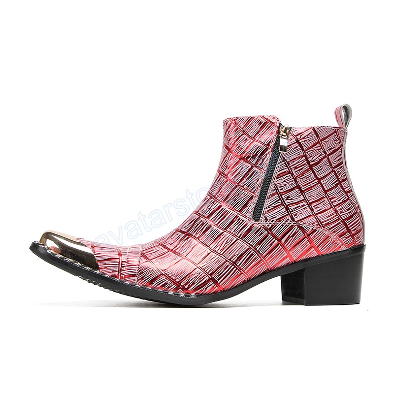 Elegante puntige teen plaid avondschoenen Italiaanse ritssluiting verhoogde hoogte korte laarzen sociale man echte lederen feestlaarzen