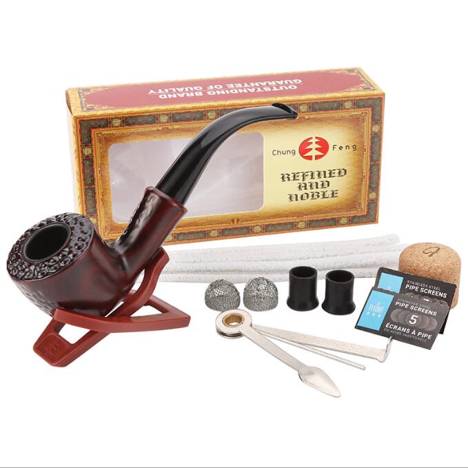 Ultimo colore di legno Resina acrilica Mano Tabacco da fumo Set di pipe con rete Schermo pulitore Accessori utensili coltelli 6 stili