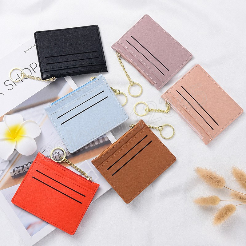 Kvinnors ID -kortinnehavare PU Zipper Small Coin Purse Kreditkort Bag Solid Color Affärskort Fodral Ultra Thin Card Holder