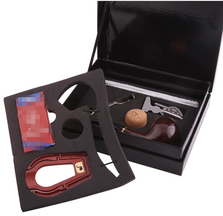 Moda de madeira ébano para o tabaco de tabaco manual conjunto de tubos para fumantes com suporte de faca mais limpa Caixa de filtro de malha Acessórios para ferramentas 4 estilos