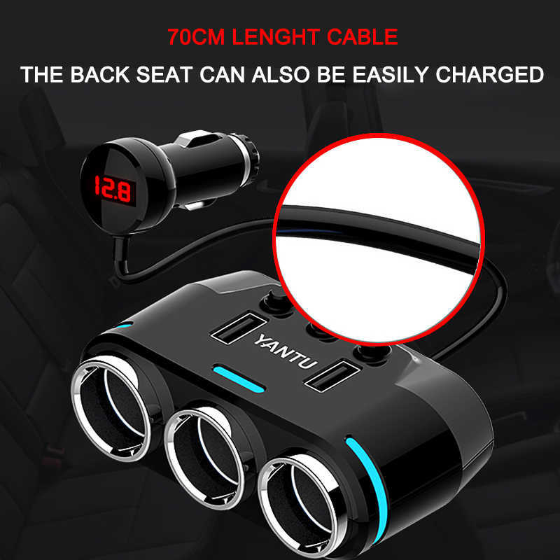 12V-24V CAR Cigarettändare Socket Splitter Plug LED USB Charger Plug Adapter Port 3 Way Auto för mobiltelefon DVR-tillbehör