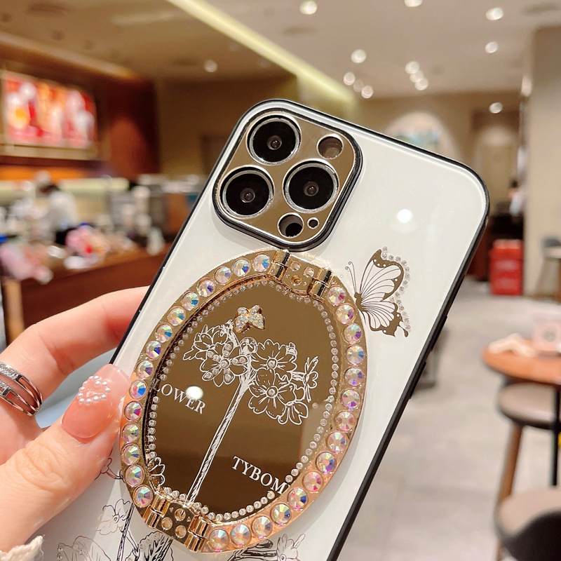 Luxury Pearl Mirror Flower Suporte de telefone Caso para iPhone 14 13 12 11 Pro Max Fashion Chofsof Coup