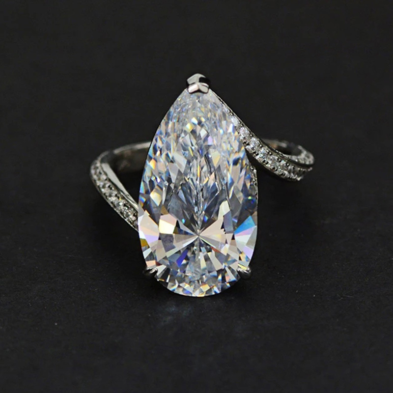 Goutte d'eau 10ct AAAAA Zircon bague de promesse couleur argent fiançailles bague de mariage anneaux pour les femmes mariée fête bijoux cadeau