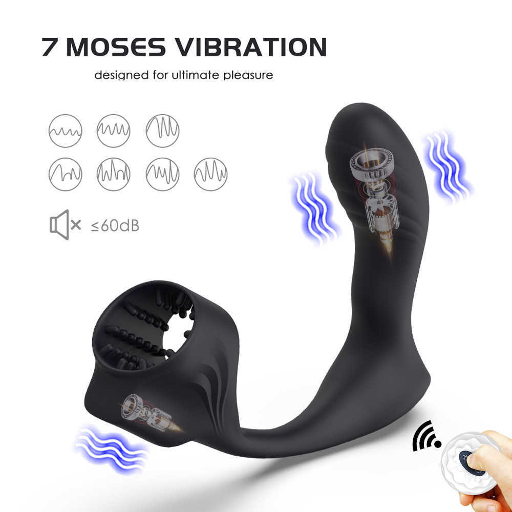 Aquecimento do vibrador de massagem da próstata masculina com pênis Atraso de manga Ejaculação anel de galo Anal Brinquedos sexuais de plug plug for Men Masturbator