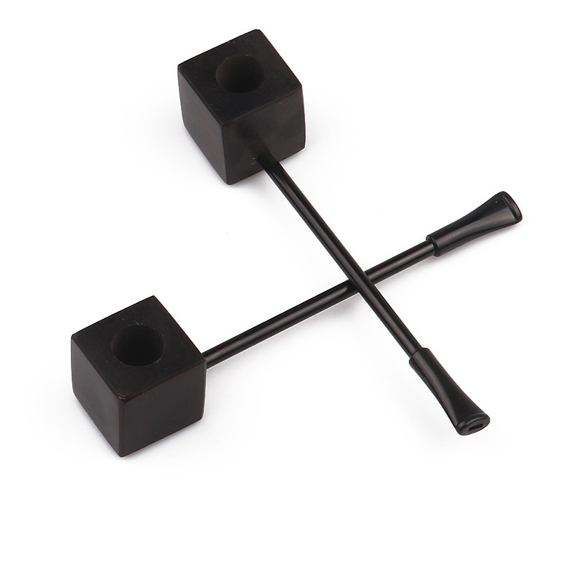 Smoking Pipes 144mm ebony square bottom pipe with slender extension rod
