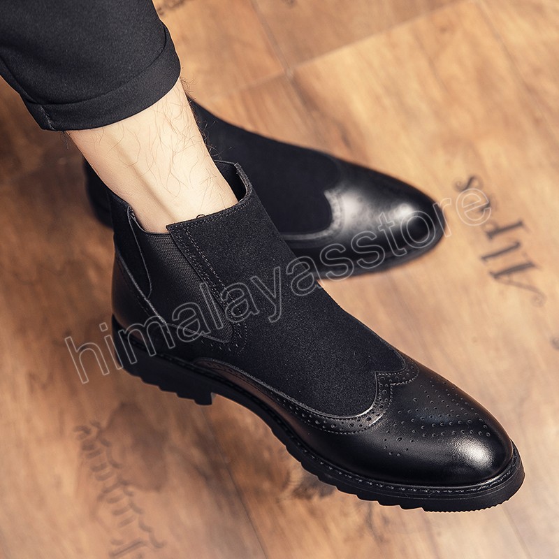 Luxury Men's Ankle Boots High Quality Leather Mens Boots Slip on Pointed Toe Oxford Formal Business Shoes Bota Masculina