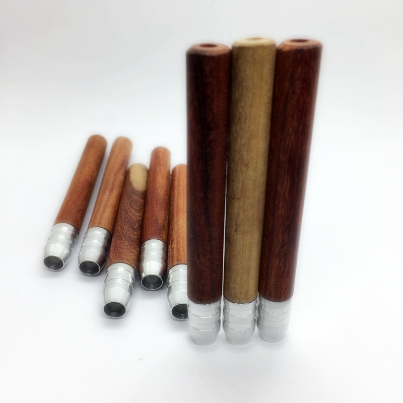 Natural Wooden Mini Smoking Tube Dry Herb Tobacco Filter Aluminium Digger Catcher Taster Bat One Hitter Portable Handpipes Hand Tips Cigarette Wood Pipes Holder