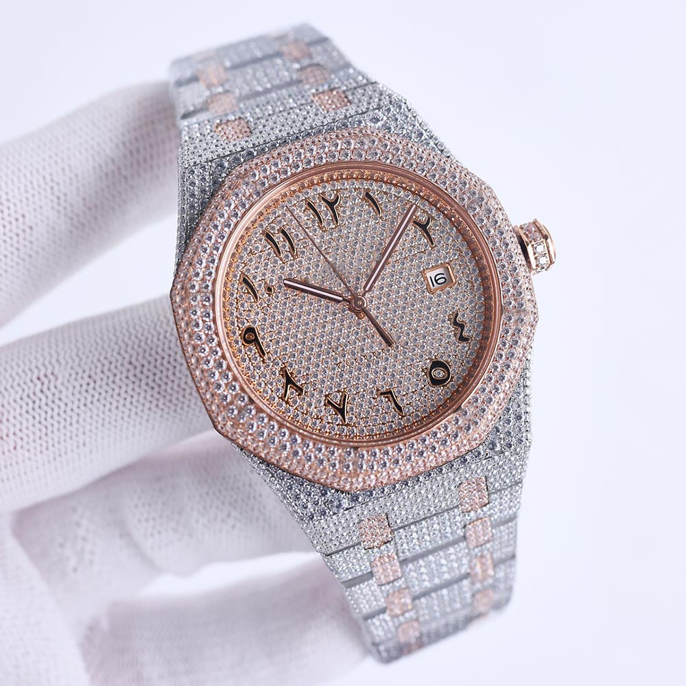 Ręcznie robione pełne diamentów zegarki męskie automatyczne zegarki mechaniczne 41 mm ze stalową stalową stalową 904L