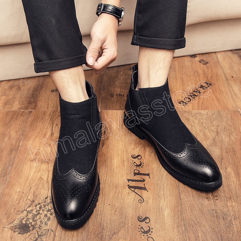 Luxury Men's Ankle Boots High Quality Leather Mens Boots Slip on Pointed Toe Oxford Formal Business Shoes Bota Masculina