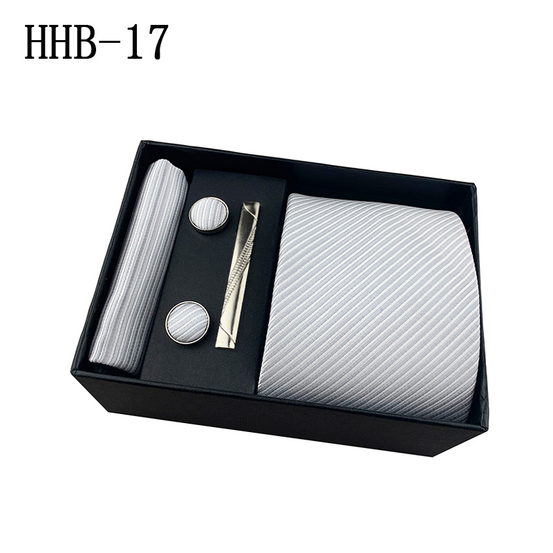 Brudgummen Set Set New Men's Tie Square Scarf Present Box Striped Plain Suit Shirt Tie Black Present Box Set