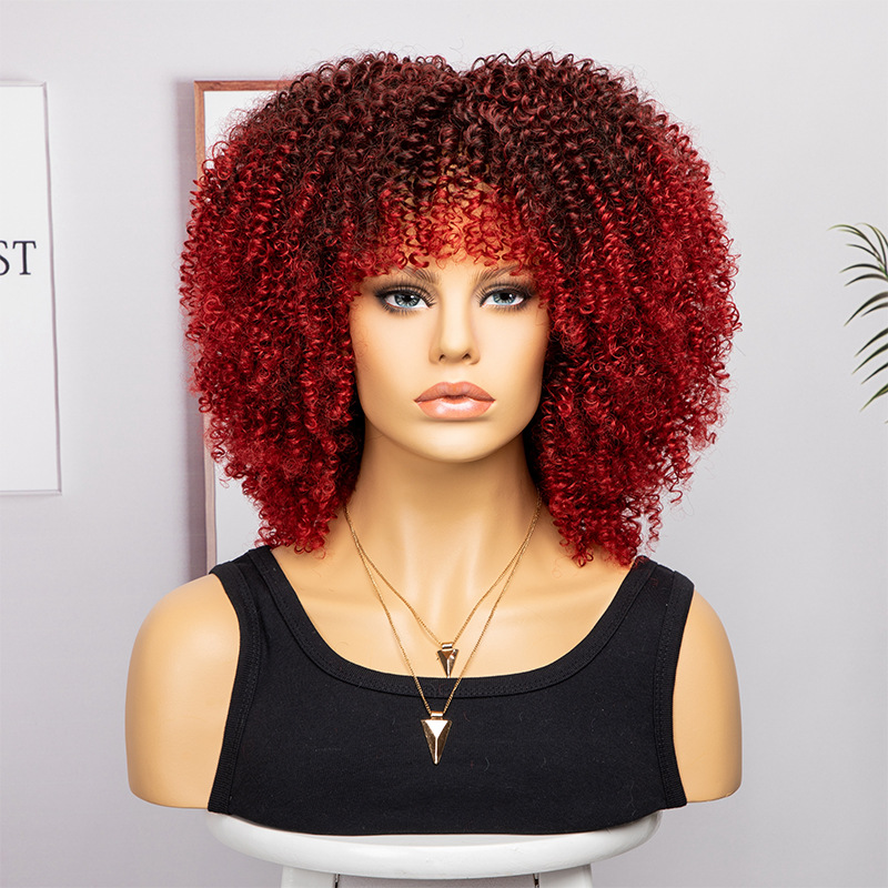 Dames Wig Synthetisch haar Krullen 14 centimeter lang 200% Dichtheid Afrikaanse mode -explosie Roll kort krullend haar multi -kleuren pruikenhoofddeksel
