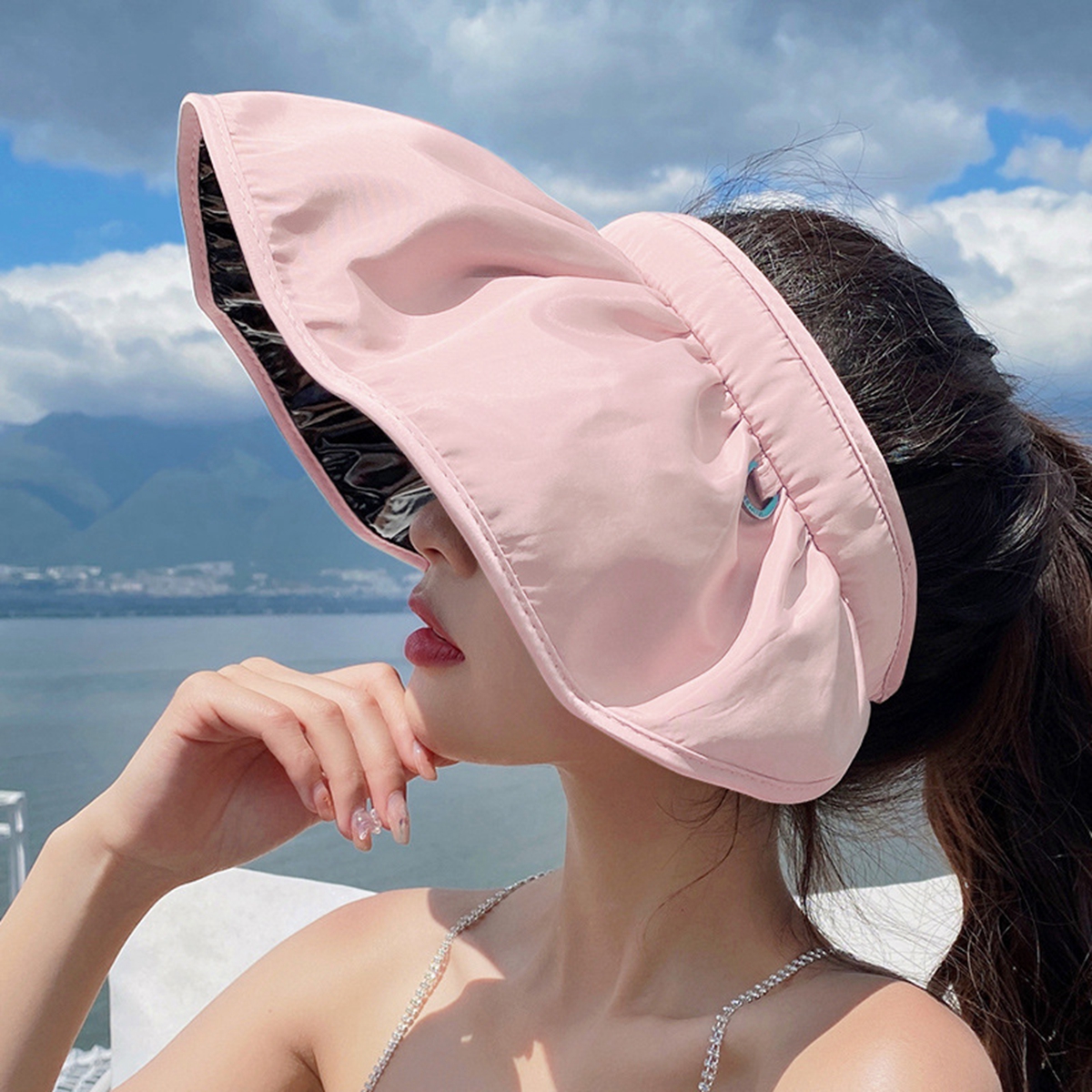 5 pièces chapeau de parasol Protection UV double usage cheveux cerceau chapeau de soleil pour les femmes en plein air plage pliable large bord casquettes