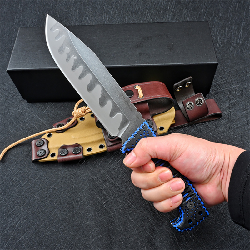 Hochwertiges M8 Strong Survival Gerades Messer Z-Wear Stone Wash Drop Point Klinge Full Tang G10 Griff Outdoor Feste Klinge Taktische Messer mit Kydex
