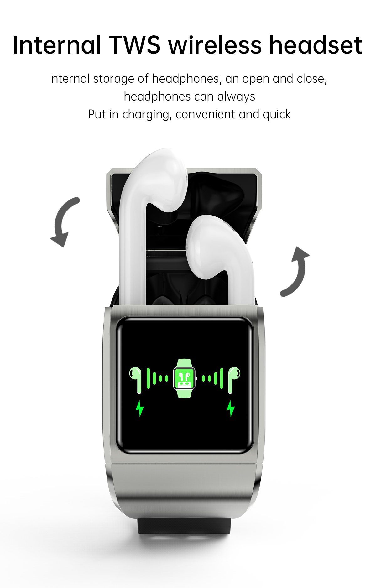 2 in 1 Android Smart Watch Tws Auricolare Bluetooth Ecg Frequenza cardiaca Pressione sanguigna Fitness Tracker Touch Display Ios Auricolari wireless con Smartwatch Reloj Inteligente