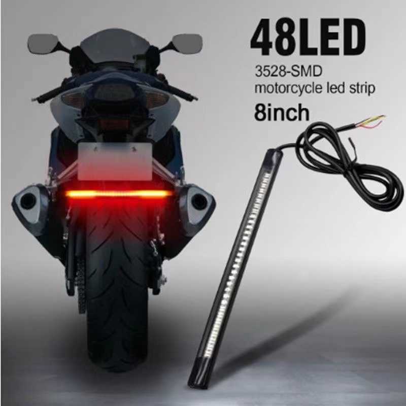 New 48-LED Motorcycle Light Strip Brake Stop Turn Signal License Plate Lamp Turn Signal Lights Motorcycle LED Car Light Accessories