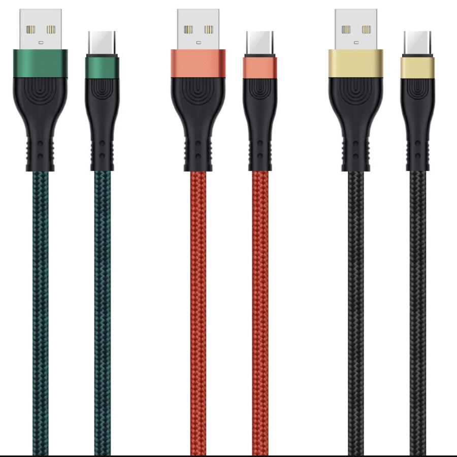 Nylon gevlochten kabels Meerdere kleuren Type C Micro USB-datakabel 2.4A snellaadsnoer voor Samsung Xiaomi Huawei-telefoons