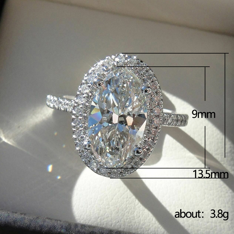 고급 타원형 컷 2ct aaaaa zircon promise ring silver 컬러 약혼 웨딩 밴드 반지를위한 신부 파티 보석